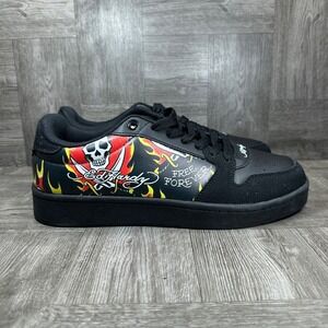 Ed Hardy EH Court-T Men Size 9.5 Black Pirate Skull Graphic Streetwear NEW